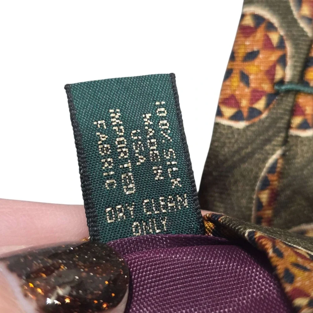 Vintage J.CREW Silk Medallion Pattern Tie Green Orange Men's Luxury Neckwear‎